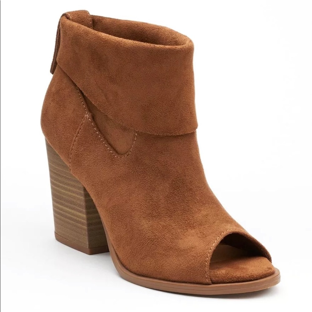 So Nochill Women’s Peep Toe Ankle Boots Size 9 Cognac Brown